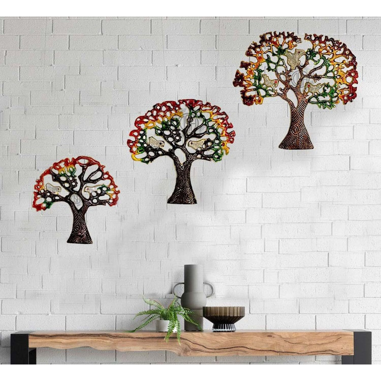Dsh Crafting Your Curiosity Metal Wall Art For Living Room, Bedroom, Kitchen, Office Wall Hanging Decoration Items,Set Of 3 Multi Color Tree, Nature Home Decor & Gifts
