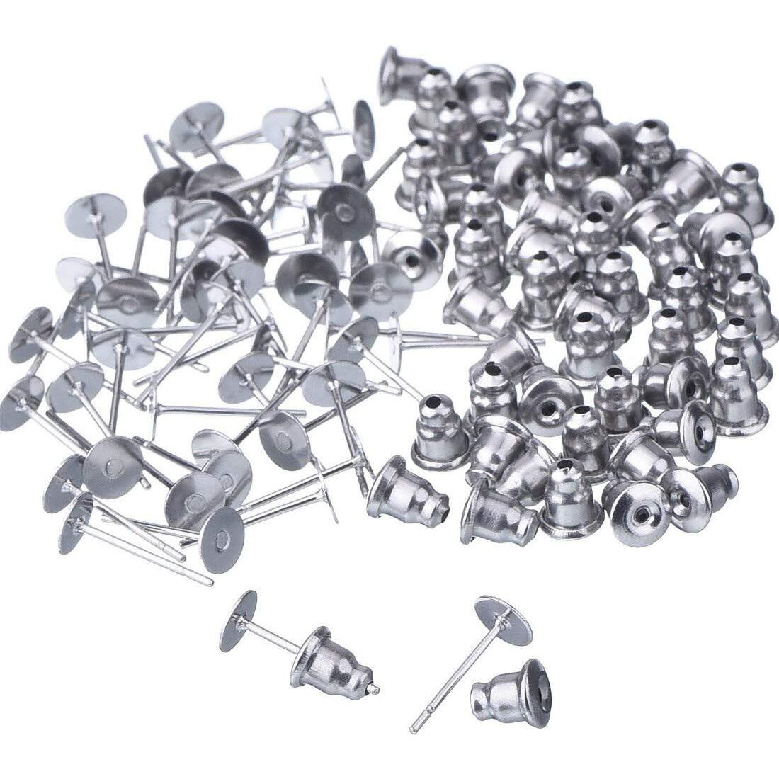 Diy Crafts Pack Of 400 Pcs, Silver, Pairs Bullet Clutch Earring Backs With Pad Earring Safety Backs (Silver Gold C (Pack Of 400 Pcs, Silver)