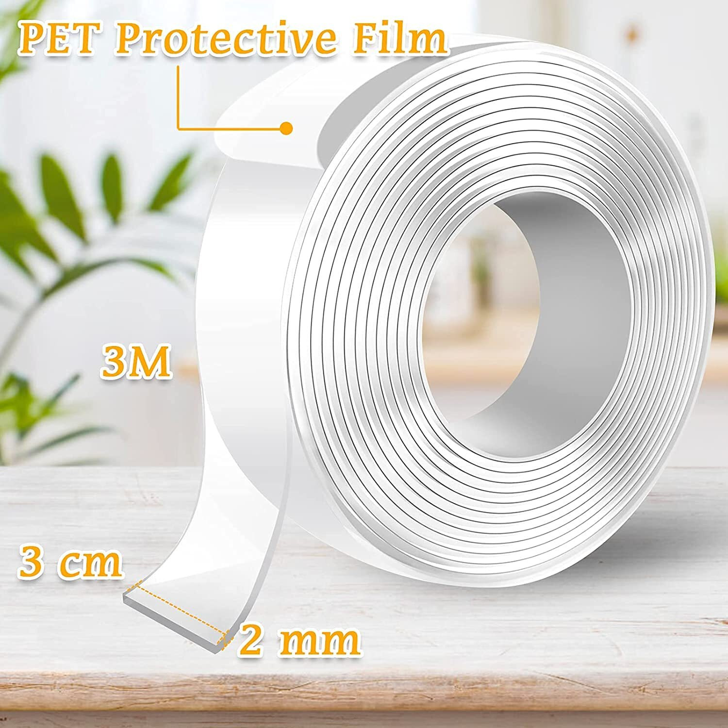 Khakhi Dust Double Sided Nano Magic Strong Grip Waterproof Traceless Removable Washable Adhesive 3Meter |