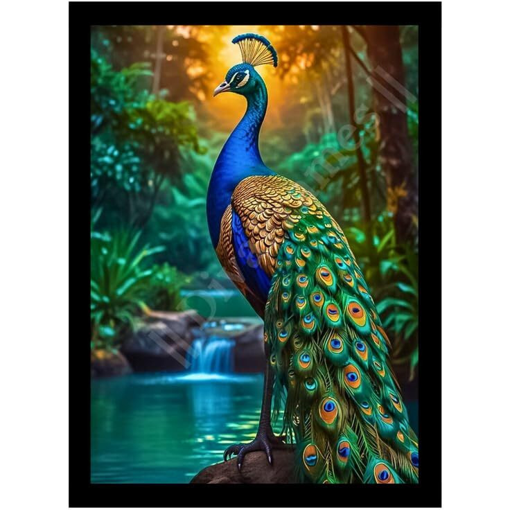Divaframes Peacock Painting For Wall Vastu, Stylish Peacock Artwork For Home & Office Decoration, Premium Wooden Framed Wall Hanging, Best Gift For Festivals, 10 X 13 Inch