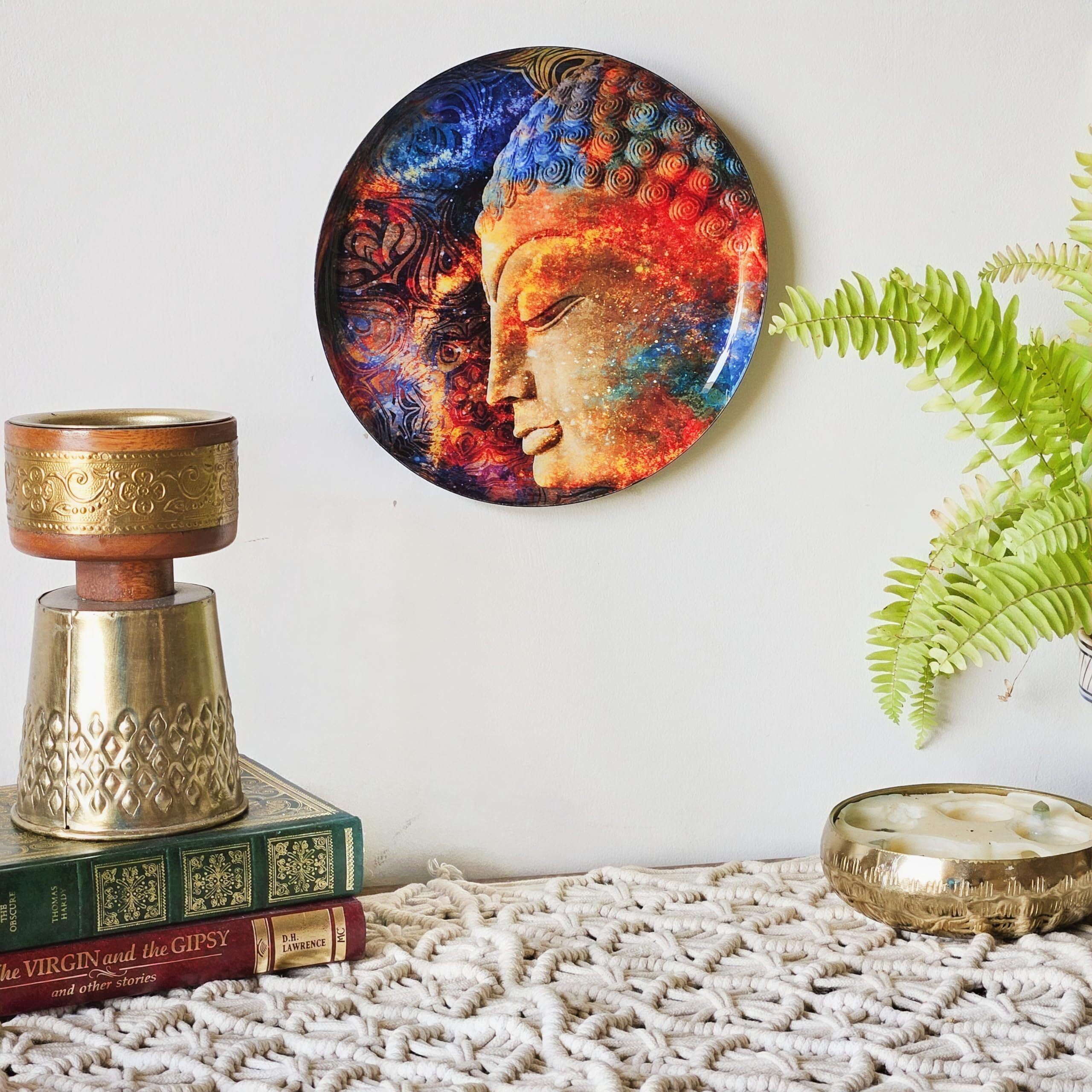 Ritualistic Buddha Single Wall Plate 10 Inch With Stand | Wall Arts For Home Decoration, Living Room, Bedroom, Office Decor | Aesthetic Room Decor Items | Wall Hanging Show Pieces