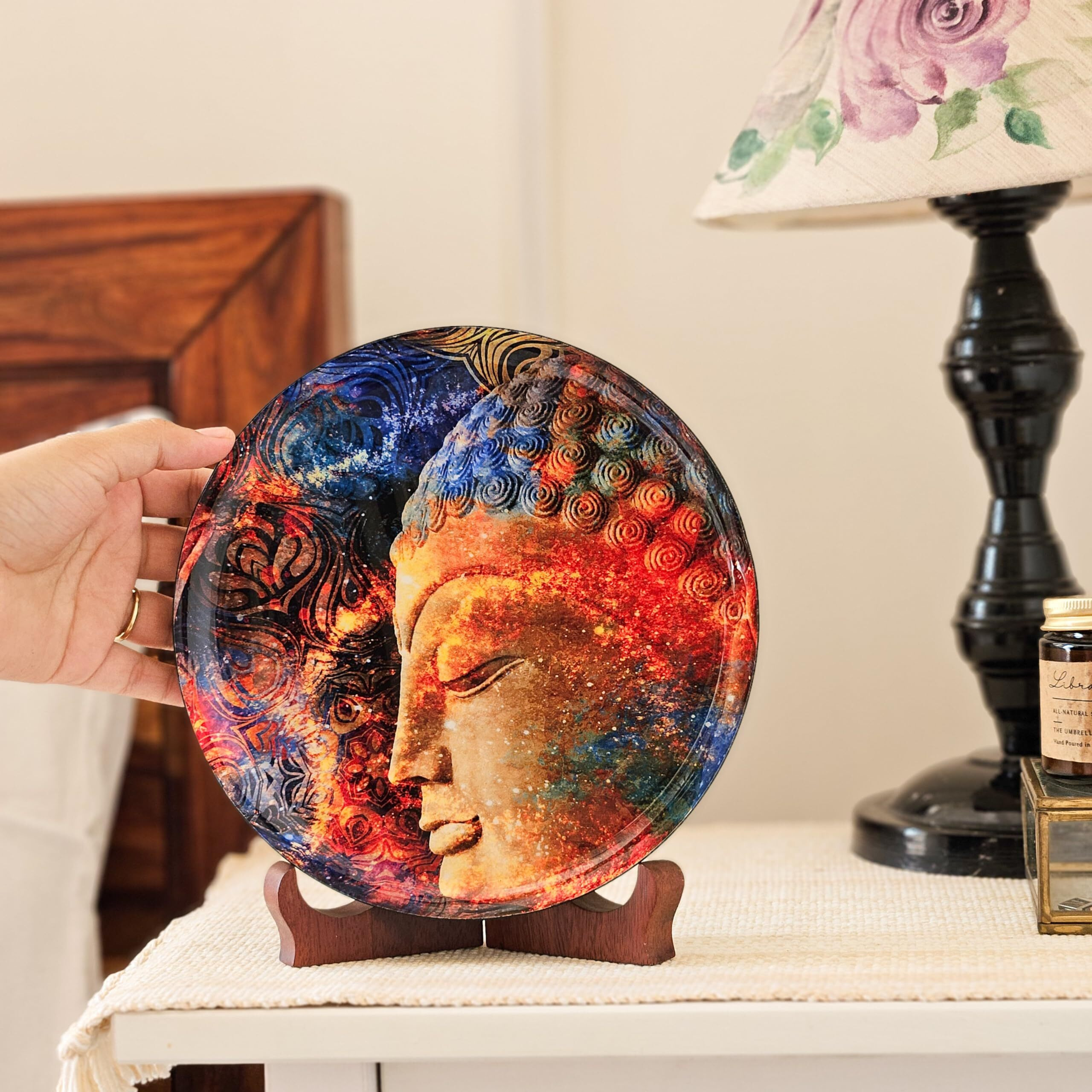Ritualistic Buddha Single Wall Plate 10 Inch With Stand | Wall Arts For Home Decoration, Living Room, Bedroom, Office Decor | Aesthetic Room Decor Items | Wall Hanging Show Pieces
