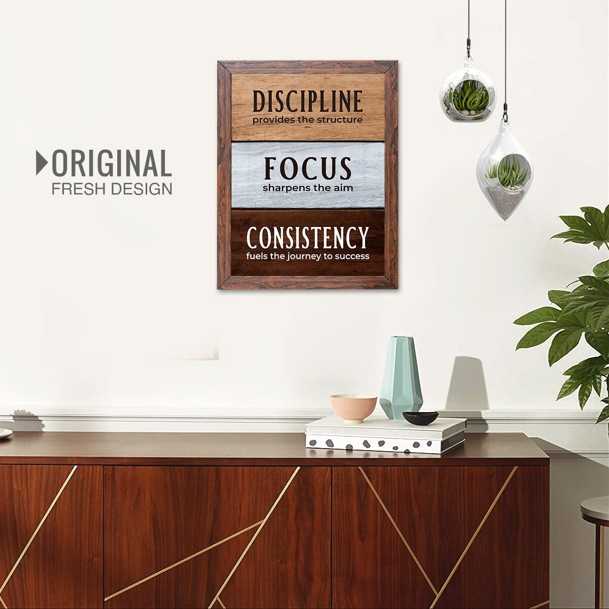 Chaka Chaundh Wood -Discipline Provides The Structure Focus Sharpens The Aim Consistency Fuels The Journey To Success - Poster With Frame - (14 X 11 Inches), Rectangular - Wood Brown, Wall Mount
