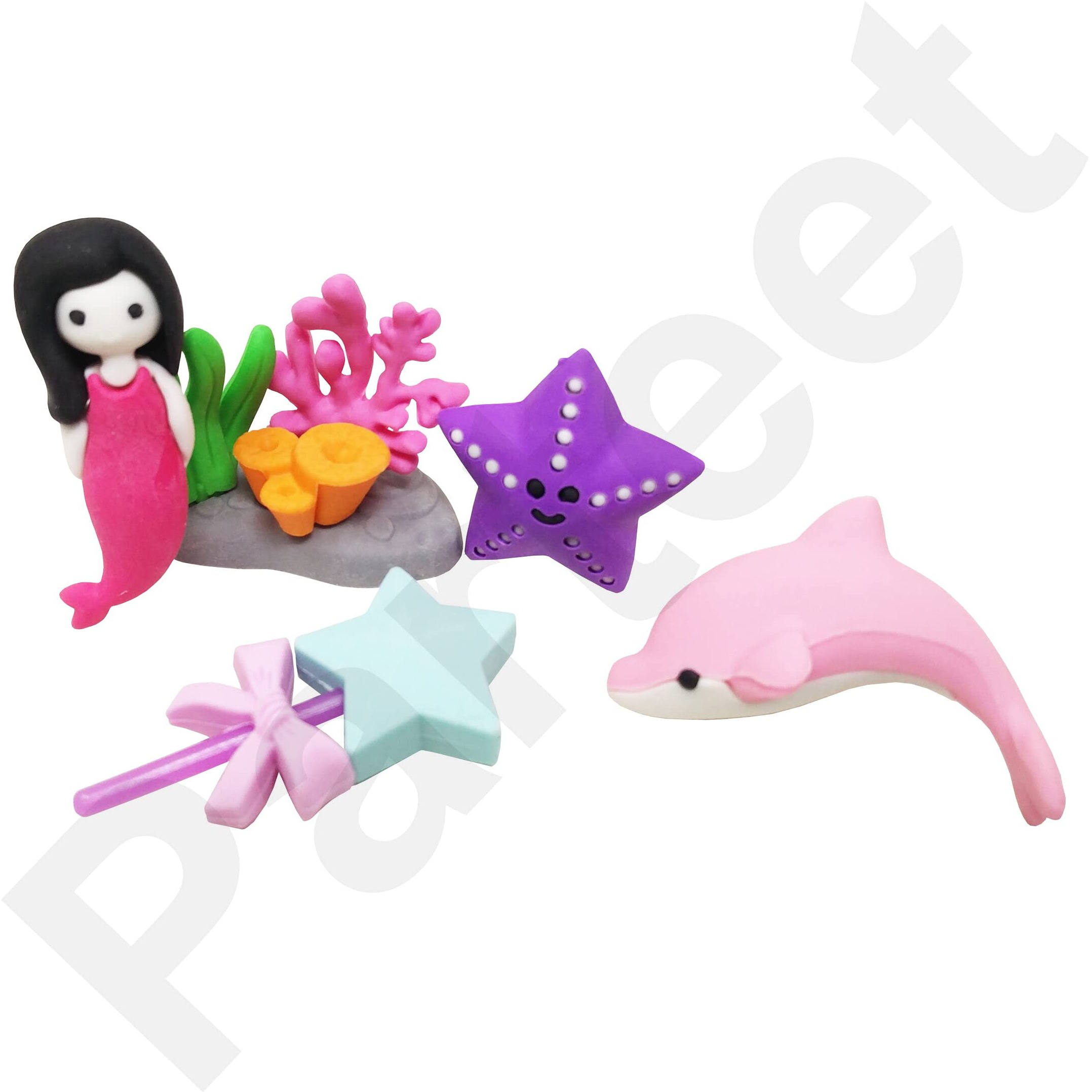 Parteet Mermaid Eraser (Pack Of 6) For Kids
