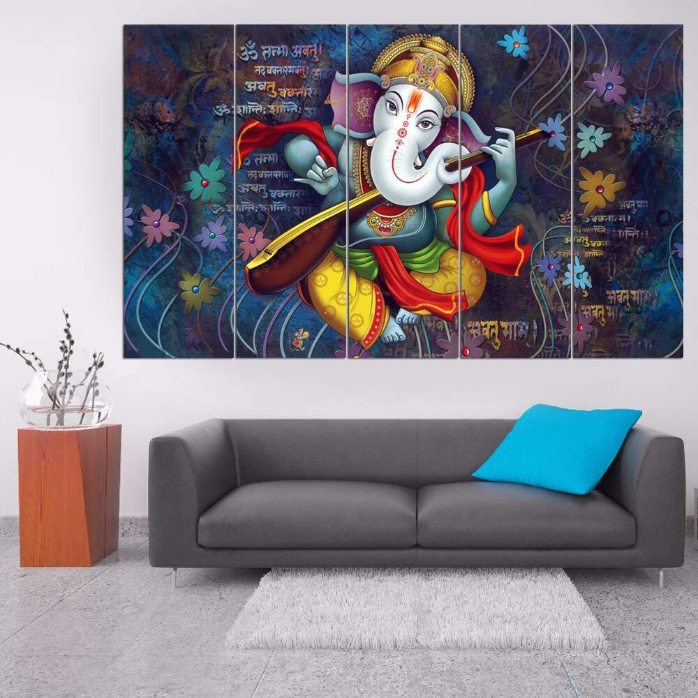 Maxstone Big Size Religious Wooden Multiple Framed Beautiful Ganesha Digital Wall Painting (White, 60 X 30 Inch)