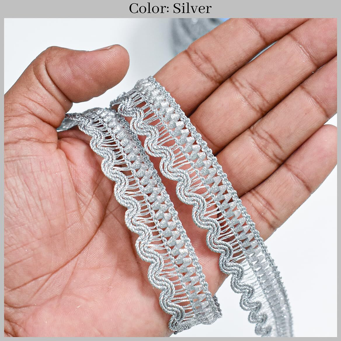 Embroiderymaterial Zari Sewing/Embroidery Lace For Saree Border, Blouse, Dupatta Border, Lehenga, Kurti Etc (18 Meters, Silver, 17Mm Wide)