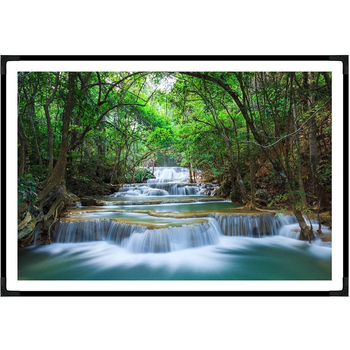 Treemaison Waterfall Painting - Vastu Remedy, Painting Waterfallscene/ Vastu Waterfall Scenery With Frame -(Black), 13X19.5