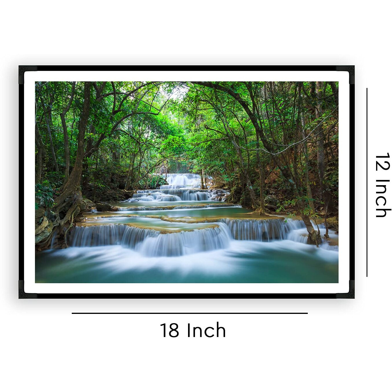 Treemaison Waterfall Painting - Vastu Remedy, Painting Waterfallscene/ Vastu Waterfall Scenery With Frame -(Black), 13X19.5