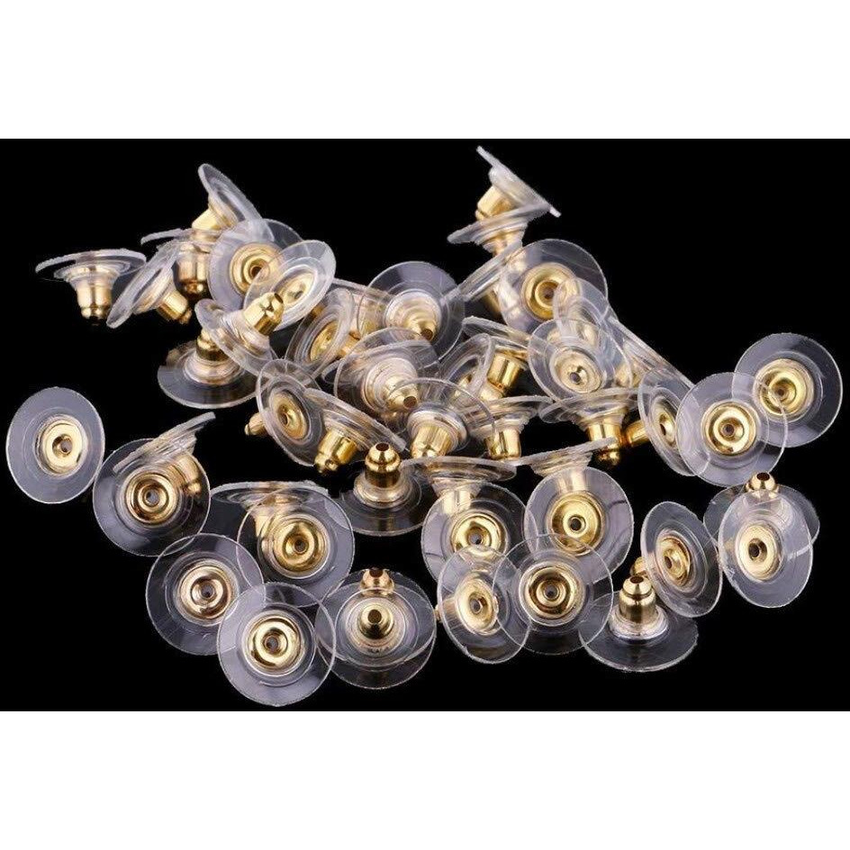 Diy Crafts Pack Of 200 Pcs, Gold, Pairs Bullet Clutch Earring Backs With Pad Safety (Silver Gold And Flat Clear) - Pack Of 200 Pcs Gold (Silver Gold Cle (Pack Of 200 Pcs, Gold)