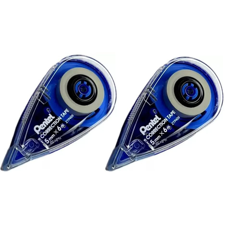 Pentel Correction Tape | Non-Toxic & Strong Adhesive Tape | 6M Long Lasting Writable Tape | 5Mm X 6M | Blue | Pack Of 2 (Ztp405)