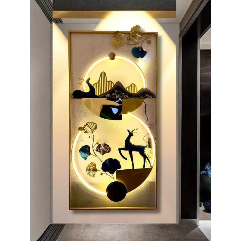 Rsn Big Metal Wall Decor,3D Handmade Deer With Zinko Leaves Iron Wall Art Decor, Large Modern Deer Home Metal Wall Hangings, Living Room Bedroom Office,Size-60X30 Inches