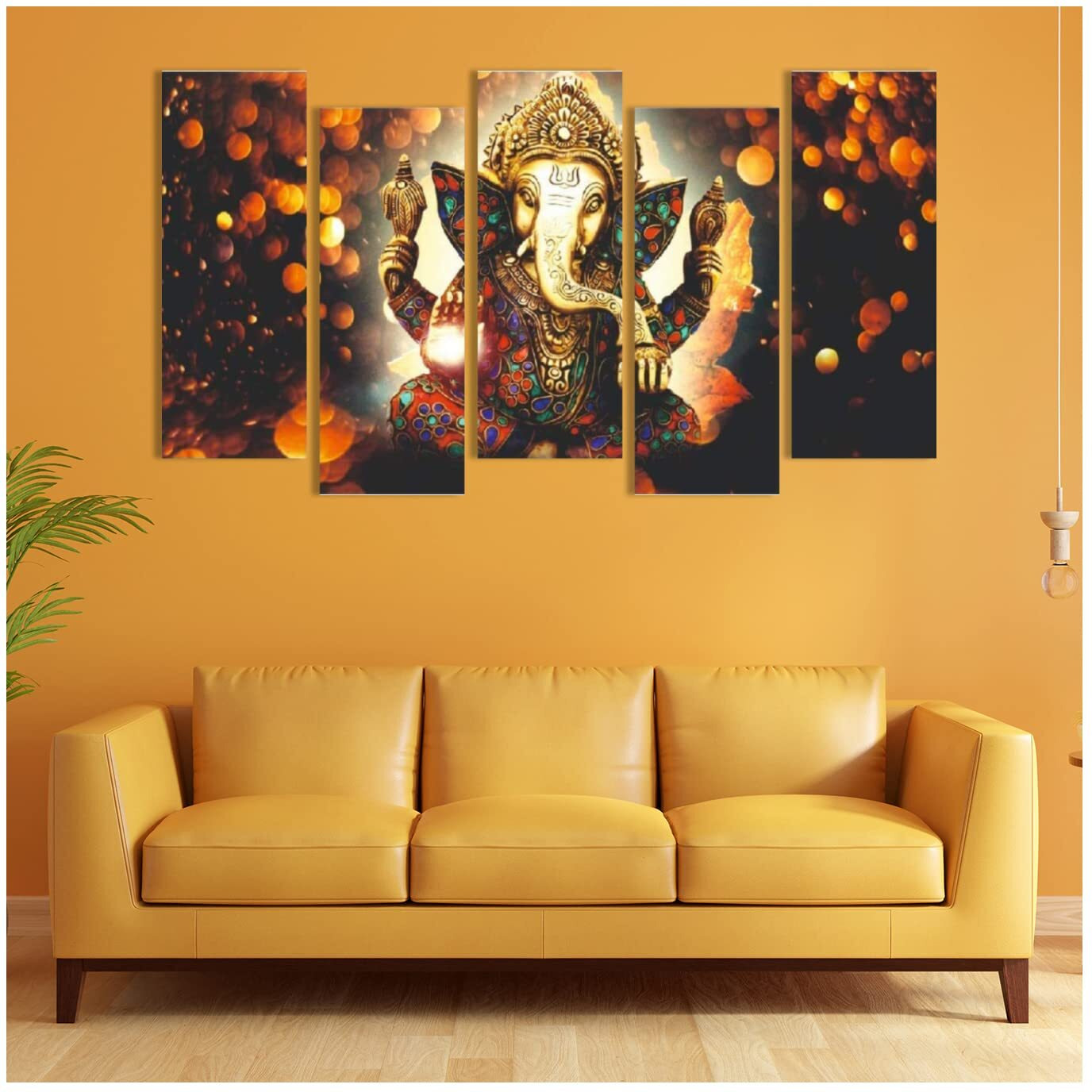 Printelligent Lord Ganesha Multi Panels Wall Painting Art Reprints For Living Room Bedroom Hotel Office (Sun-Board, Size-27 X 50 Inches, 5 Panels) (Art Deco_10)