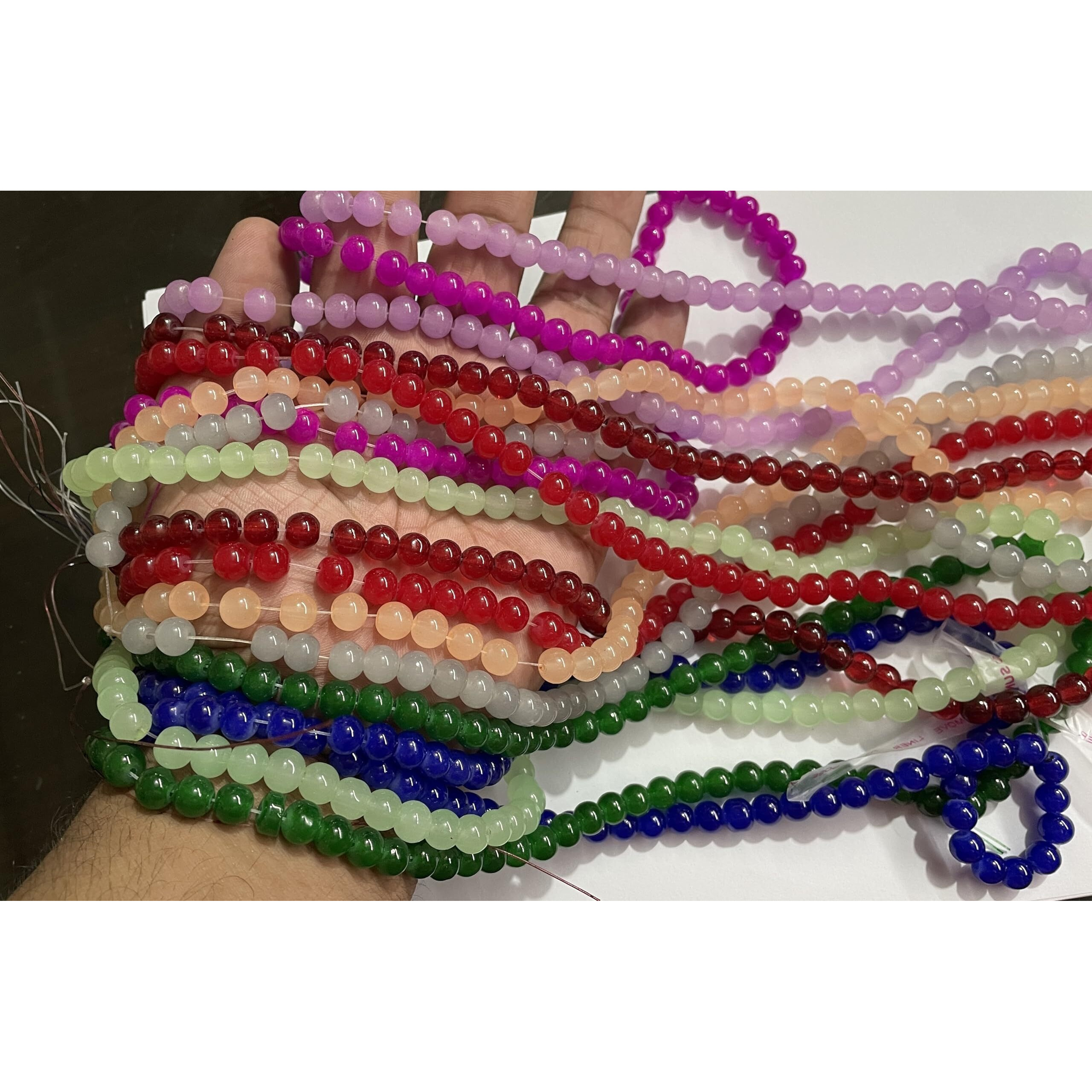 Omx 8Mm Round, 8 Colours, 80 Beads Each Colour, Total 640 Beads, 8 Lines Total, Multi Mix Colours, Spherical Plain Glass Bead For Jewellery Making