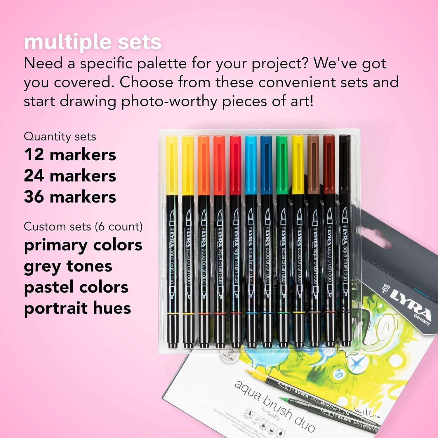 Kds Art Lyraa Aqya Dual Tip Brush Pen | Broad Tip On One Side And Fine Tip On Reverse Multiple Varient (Multicolor Set Of 36)