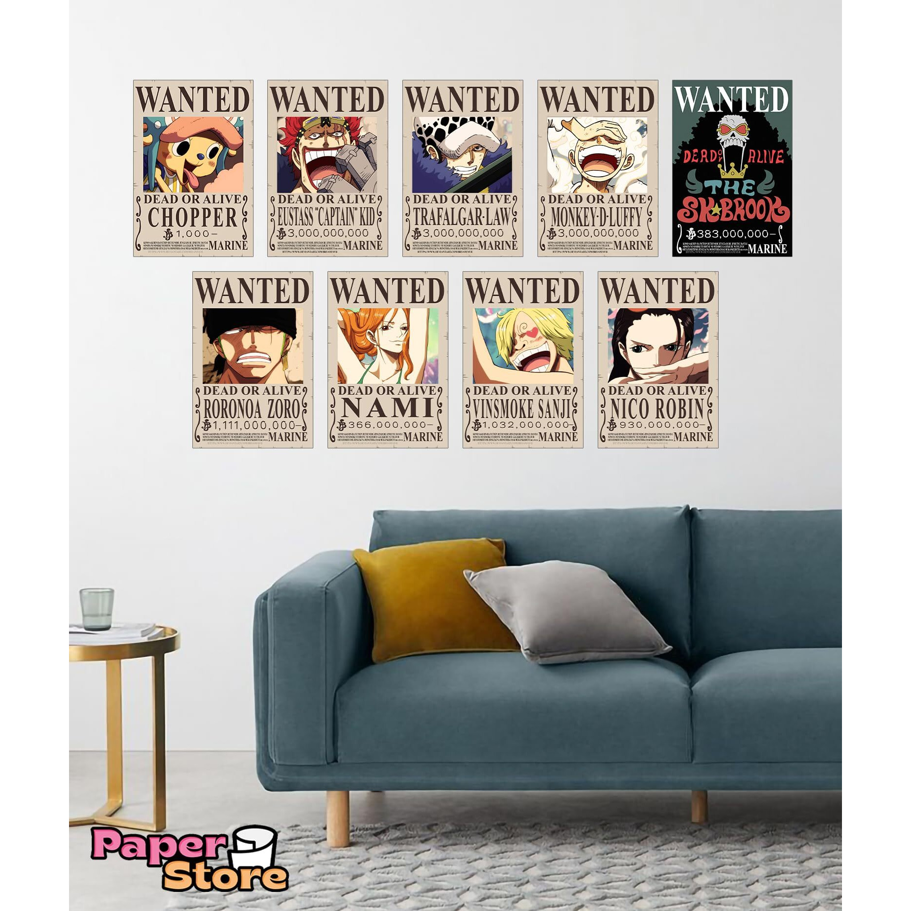 Thepaper9Store One Piece Wanted Posters|Set Of 20 One Piece Bounty Posters For Wall|Self Adhesive|8.312 Inches|Anime Posters For Room|(Post Wano Bounties)