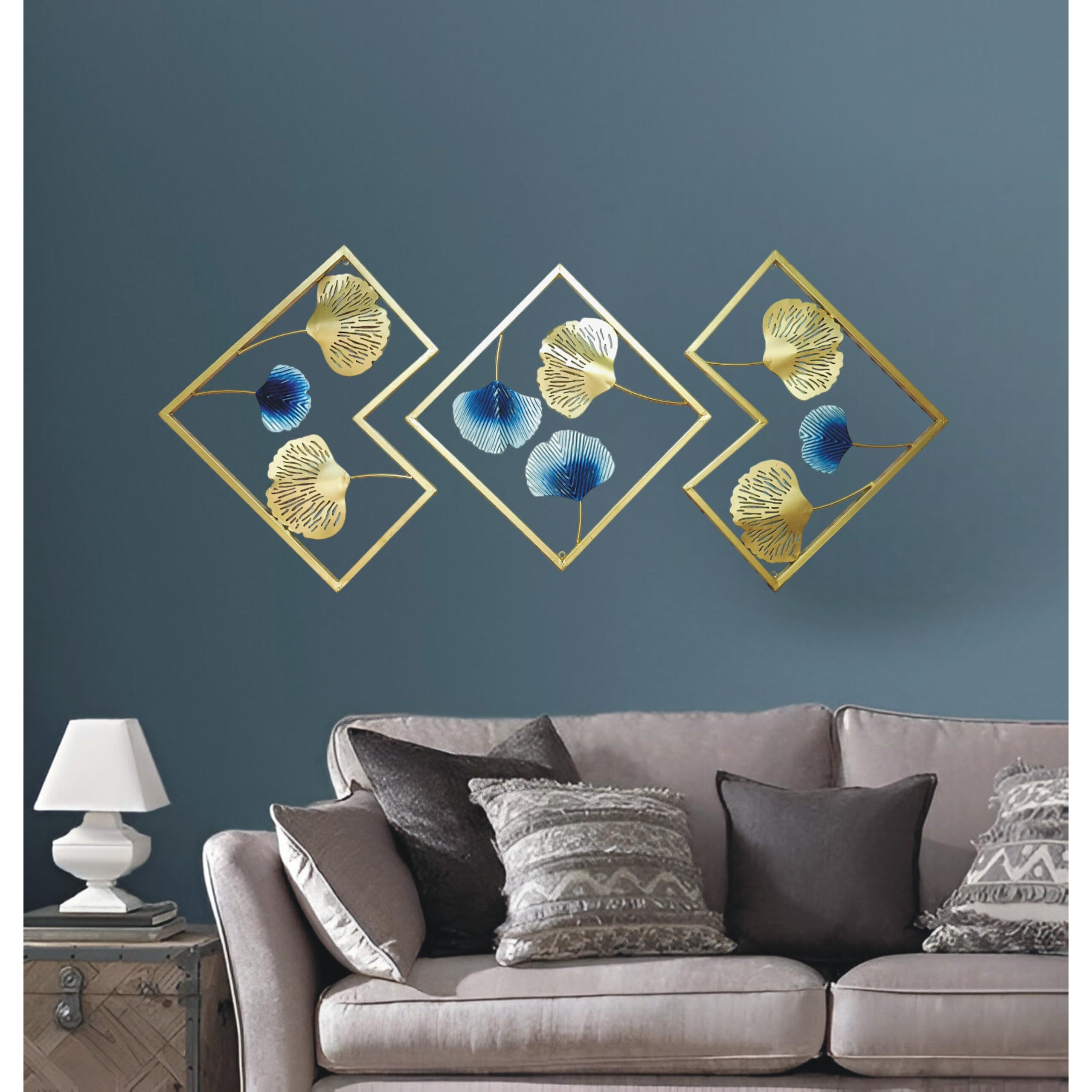 Ali.G.I Decorative Modern Wall Art Set Of 3//Home Decor Hanging Wall Art For, Living Room, Bedroom,Hotel, Guest Room, Entryway, Office, Restaurant // Decorative Leaf Wall Decor 16 X 48