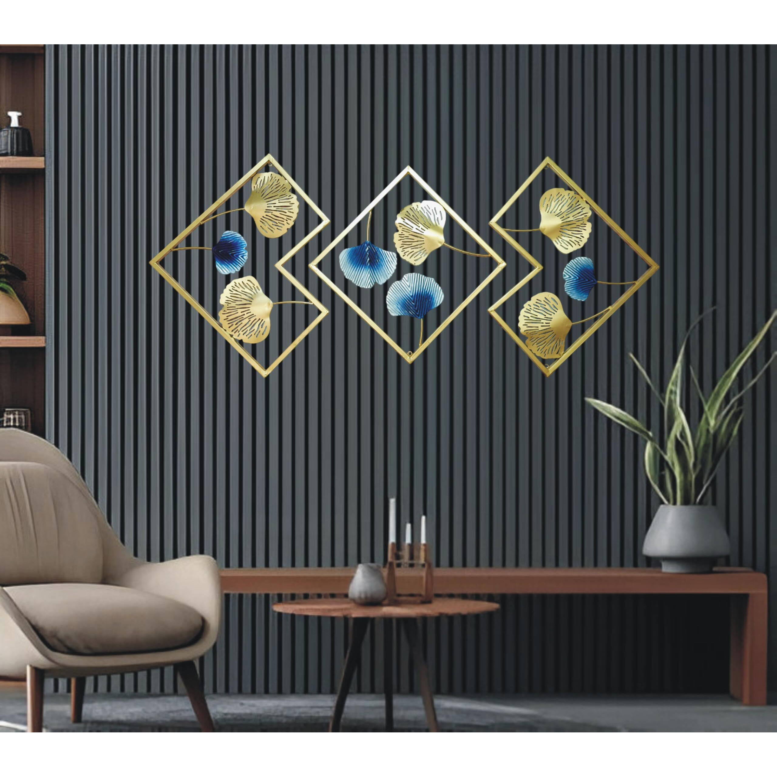 Ali.G.I Decorative Modern Wall Art Set Of 3//Home Decor Hanging Wall Art For, Living Room, Bedroom,Hotel, Guest Room, Entryway, Office, Restaurant // Decorative Leaf Wall Decor 16 X 48
