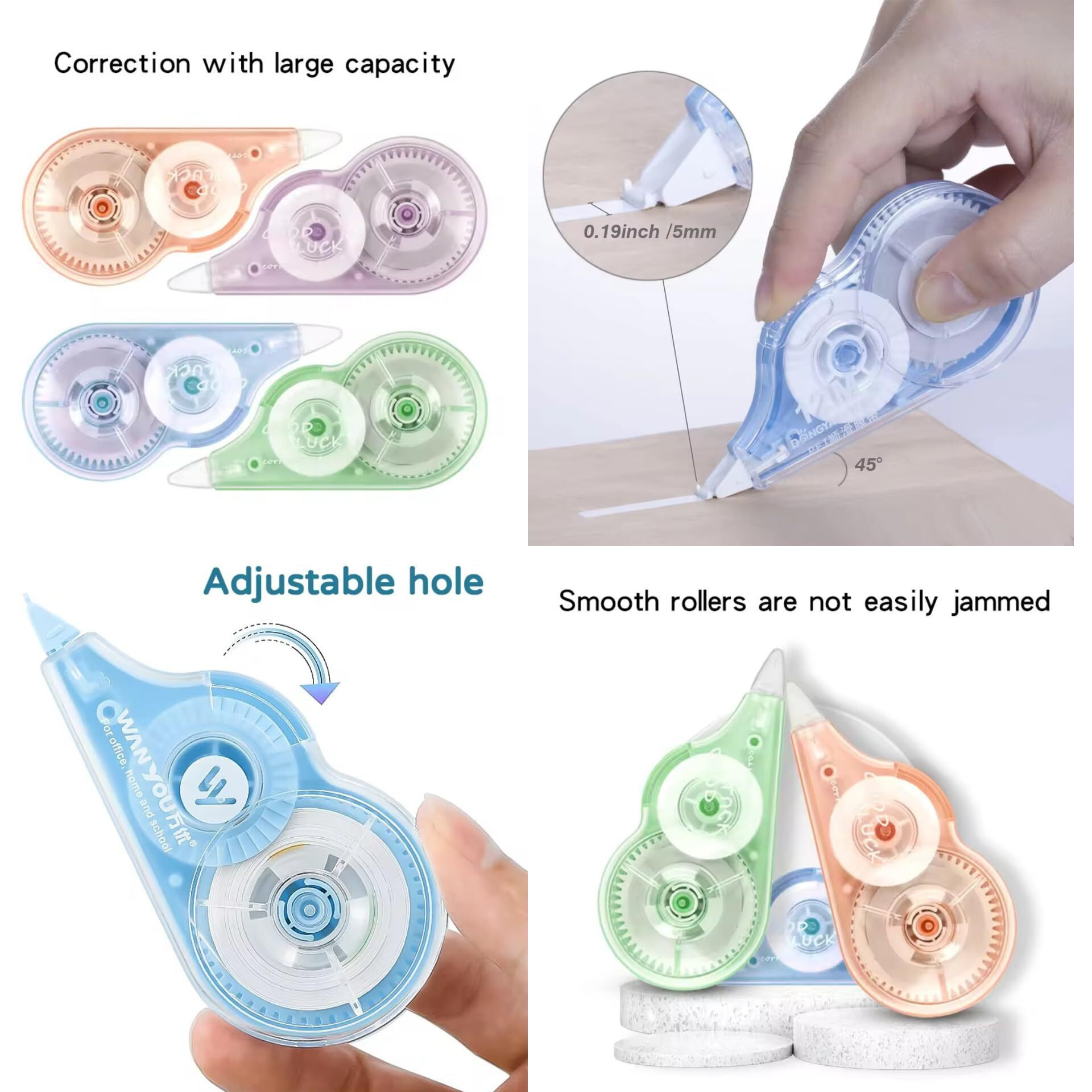 Correction Tape (Multicolor) Correction Tape, 5 Meter X 5 Mm, For Journal, Whitener For Correction, Stationery Items Tranparent Plastic Body, White Colour Tape Whitener Tape (Pack Of 3)