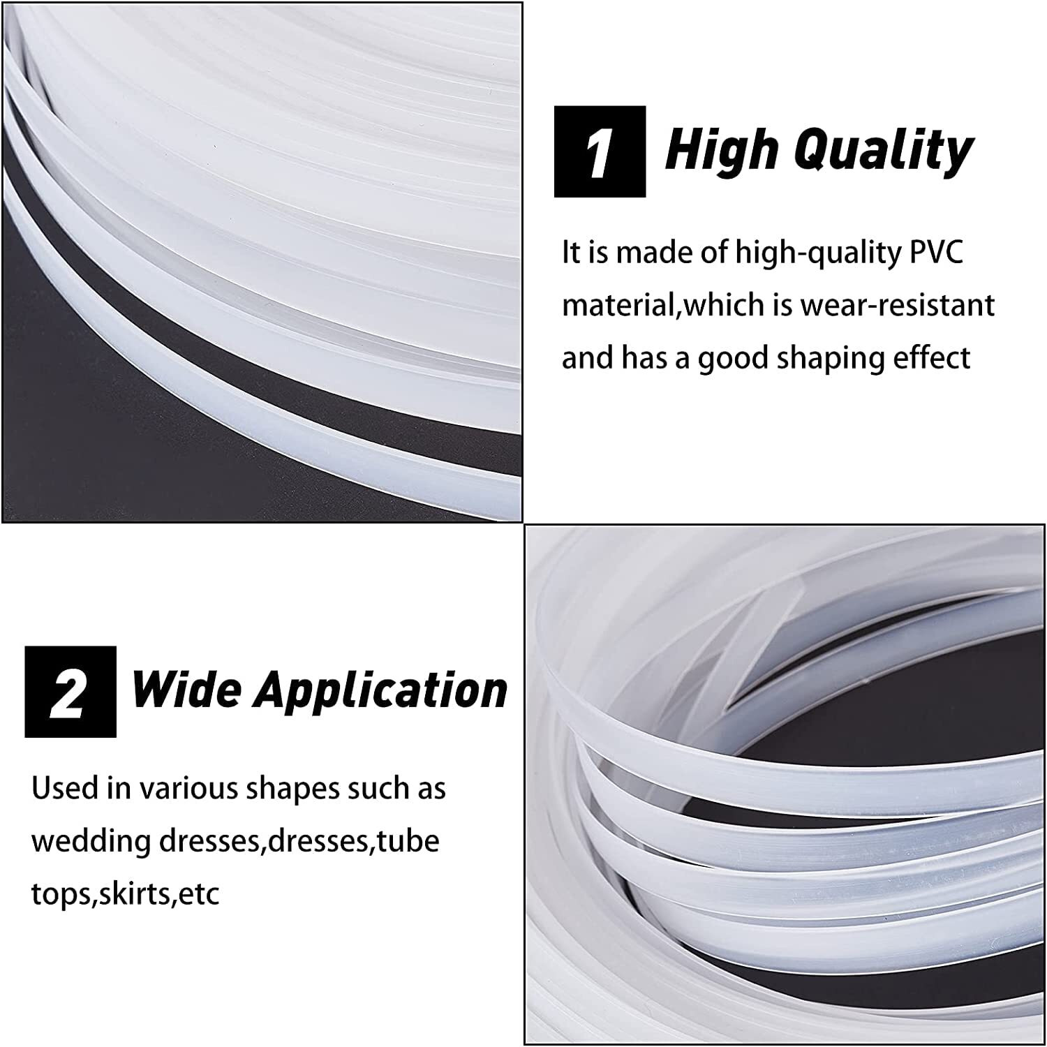 Aakriti Polyester Boning For Sewing White Plastic Boning Sew-Through Low Density Boning For Wedding Dress Corset Bridal Gowns Nursing Cap Lingerie Costume Hats And Handbags (12Mm-Boning-25 Meter)