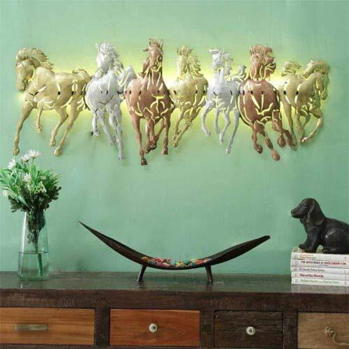 Krafti Deco Metal Iron (7 Horse Cutting Small (B)) Sculpture/Decorative Wall Art/Living Room/Wall/Art/Office Wall/Cafe Etc.. Size (8 * 2 * 32 Inch - Multicolor)