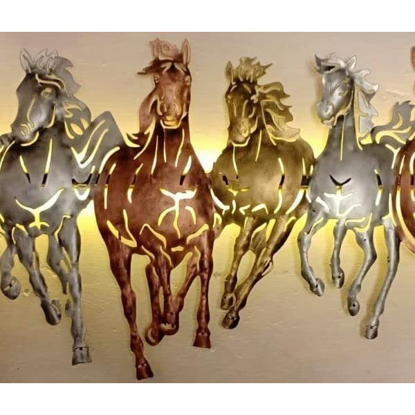 Krafti Deco Metal Iron (7 Horse Cutting Small (B)) Sculpture/Decorative Wall Art/Living Room/Wall/Art/Office Wall/Cafe Etc.. Size (8 * 2 * 32 Inch - Multicolor)