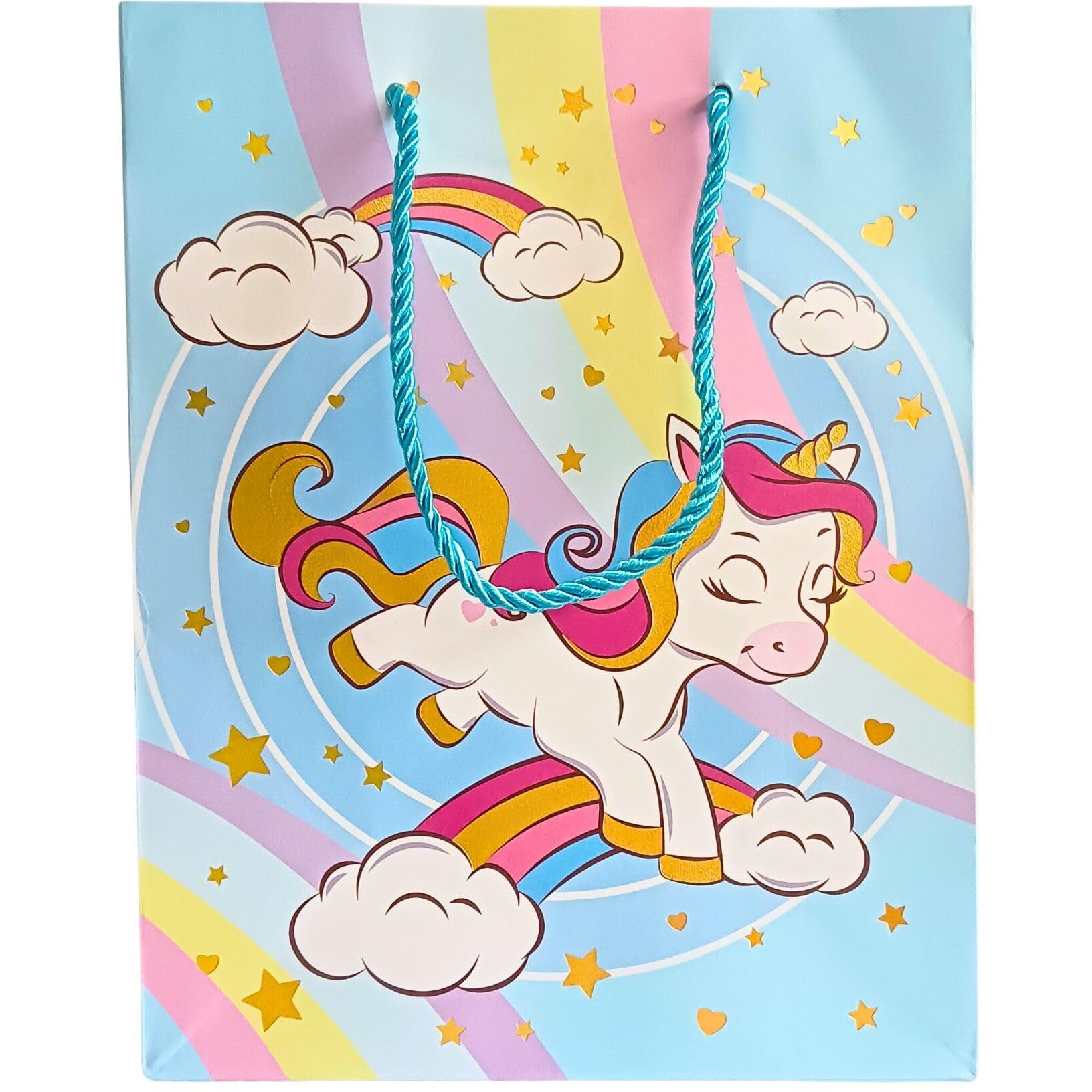 Gold Leaf Unicorn Themed Paper Bags, Unicorn Gift Goody Bags Candy Bag With Handle Reusable Birthday Bag Sweet Treat Bags Party Bags For Girls Kids Celebrations Baby Shower Halloween Christmas (Blue, 1 Count (Pack Of 12))