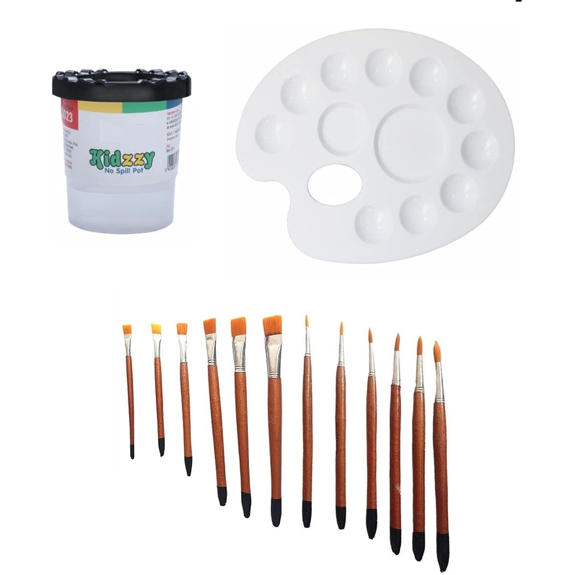 Khyati Oval Big Colour Mixing Palette / Plate With 12 Round/Flat Artist Paint Brushes And No Spill Pot