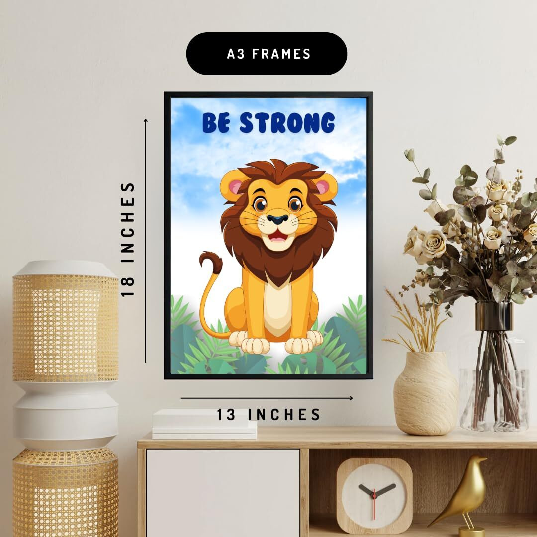 Casabonica Family, Kids & Love Wall Posters|Safari Animals Nursery Wall Frames|Framed Posters|Wall Posters With Frame For Office, Home, Bedroom, Living Room|Set Of 6 | Size - A3