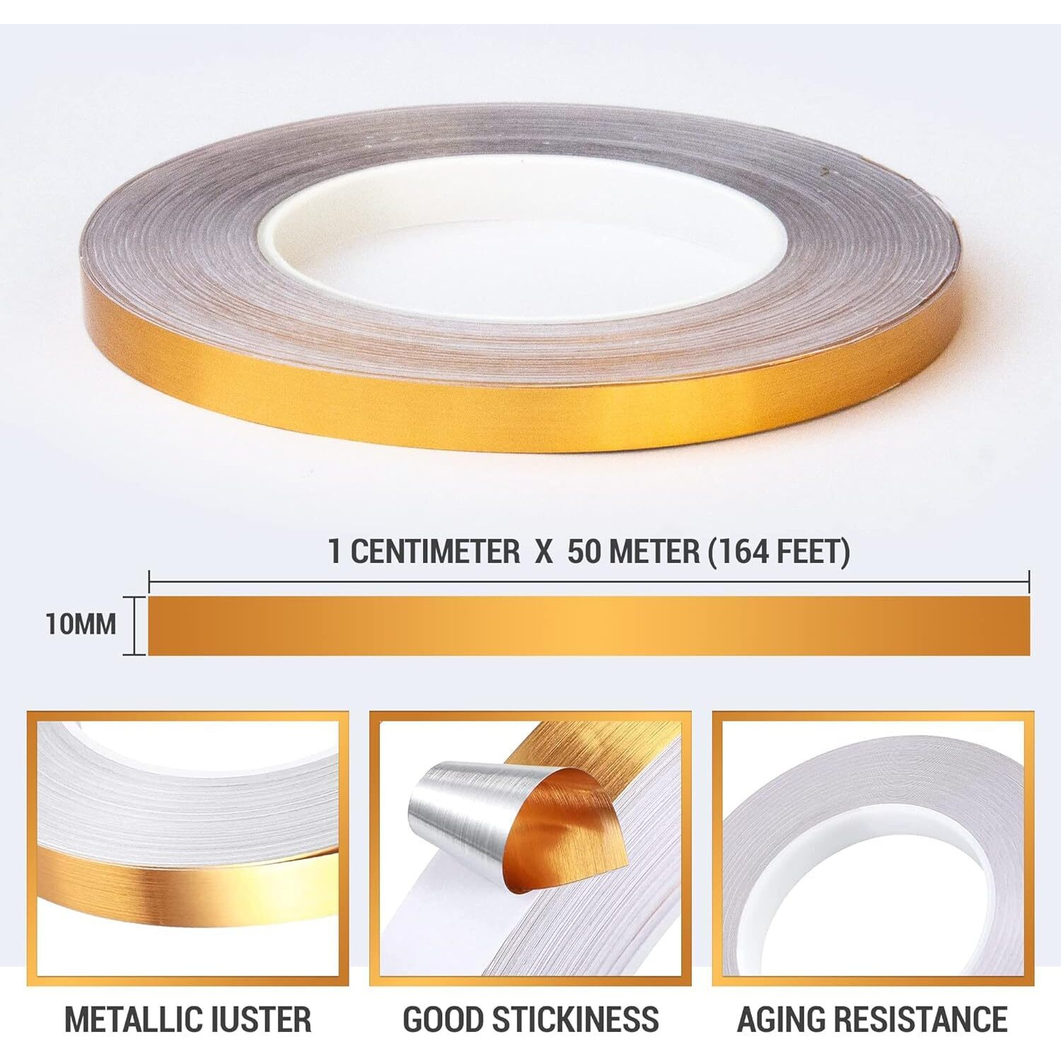 Bliss Times Tile Decoration Tape - 50 Meters Tile Decoration Tape Tile Gap Tiles Stickers For Floor, Golden Tape For Wall Decoration Gap Sealing Tape Strip Tile Gap Sticker Waterproof (1Cm X 50Meter)
