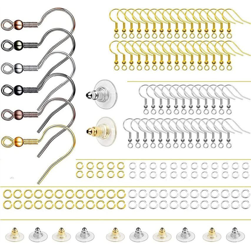Diy Crafts 1000 Grm, Bronze, 1000+ Jump Rings & 30X French Wire Earring Hooks Fish Hook Earring Hooks Stopper Jewelry Findings, For Jewelry Making Key Rings Necklace Repa (1000 Grm, Bronze)