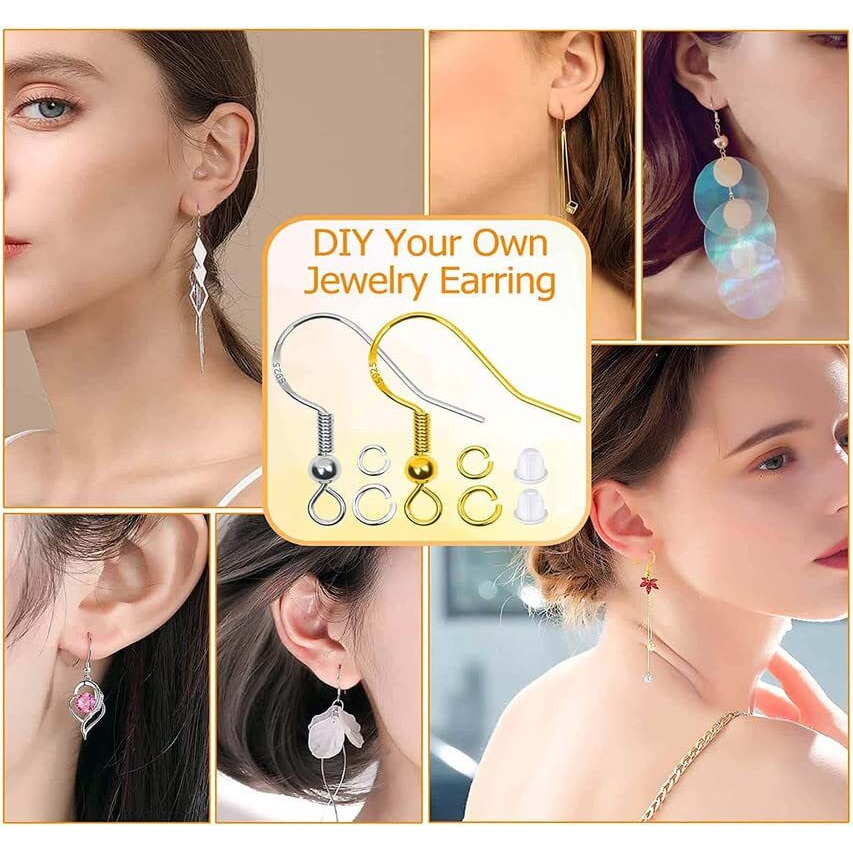 Diy Crafts 1000 Grm, Bronze, 1000+ Jump Rings & 30X French Wire Earring Hooks Fish Hook Earring Hooks Stopper Jewelry Findings, For Jewelry Making Key Rings Necklace Repa (1000 Grm, Bronze)