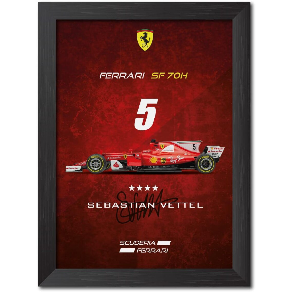 Tenorarts Sebastian Vettel Poster Frame Ferrari Sf 70H F1 Racing Car 2017 Edition Formula One Photo Framed Painting With Matt Finish Black Texture (12 Inches X 9Inches)