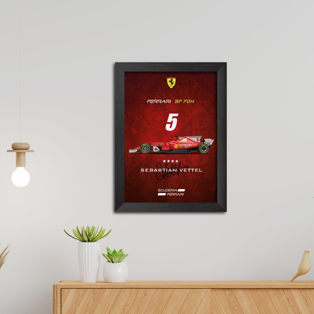 Tenorarts Sebastian Vettel Poster Frame Ferrari Sf 70H F1 Racing Car 2017 Edition Formula One Photo Framed Painting With Matt Finish Black Texture (12 Inches X 9Inches)