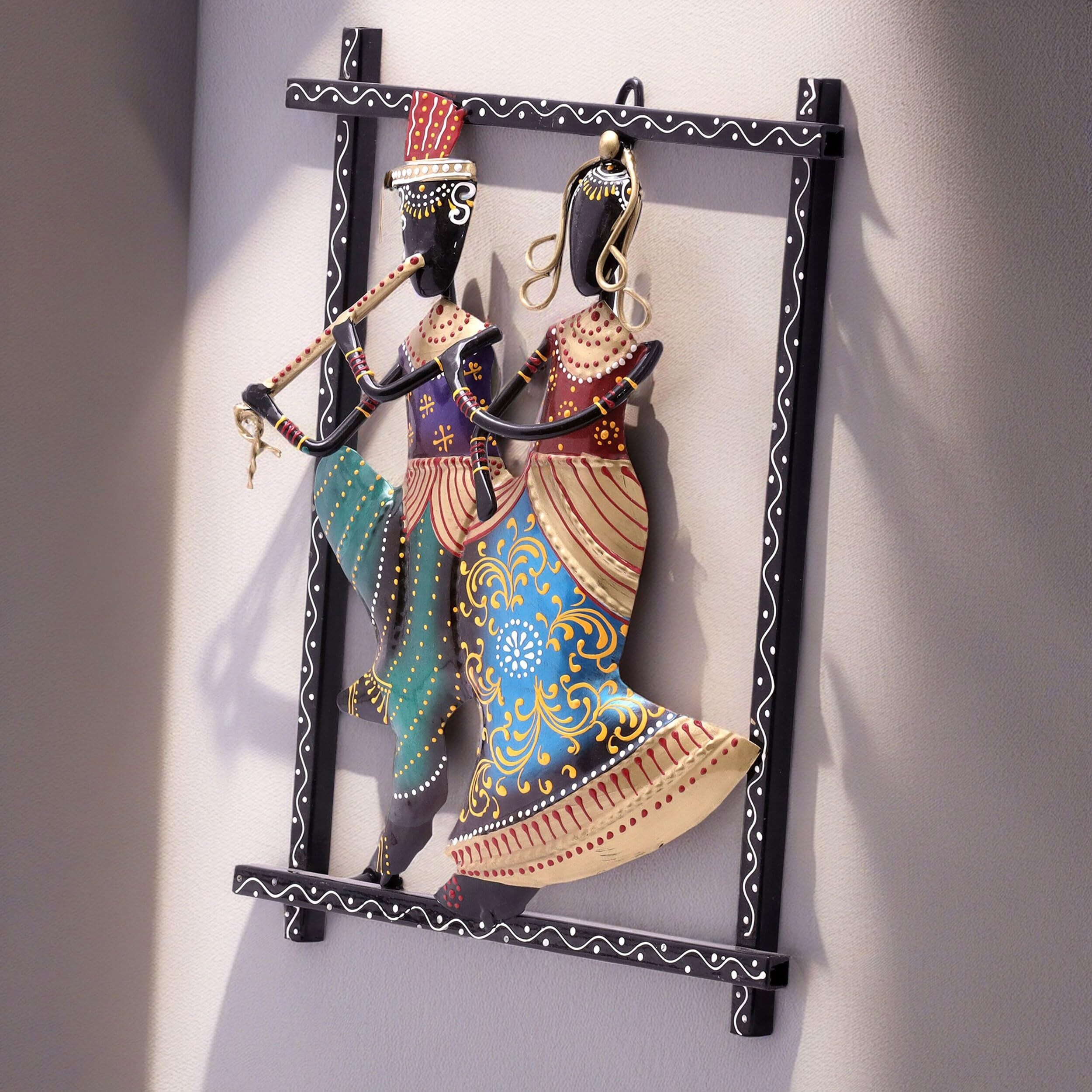 Kraftskala Radha Kishan Wall Hanging Showpiece, Vibrant Rajasthani Handpainted Wall Mount Frame Of Lord Krishna With Flute And Radha (Krishna-Radha)