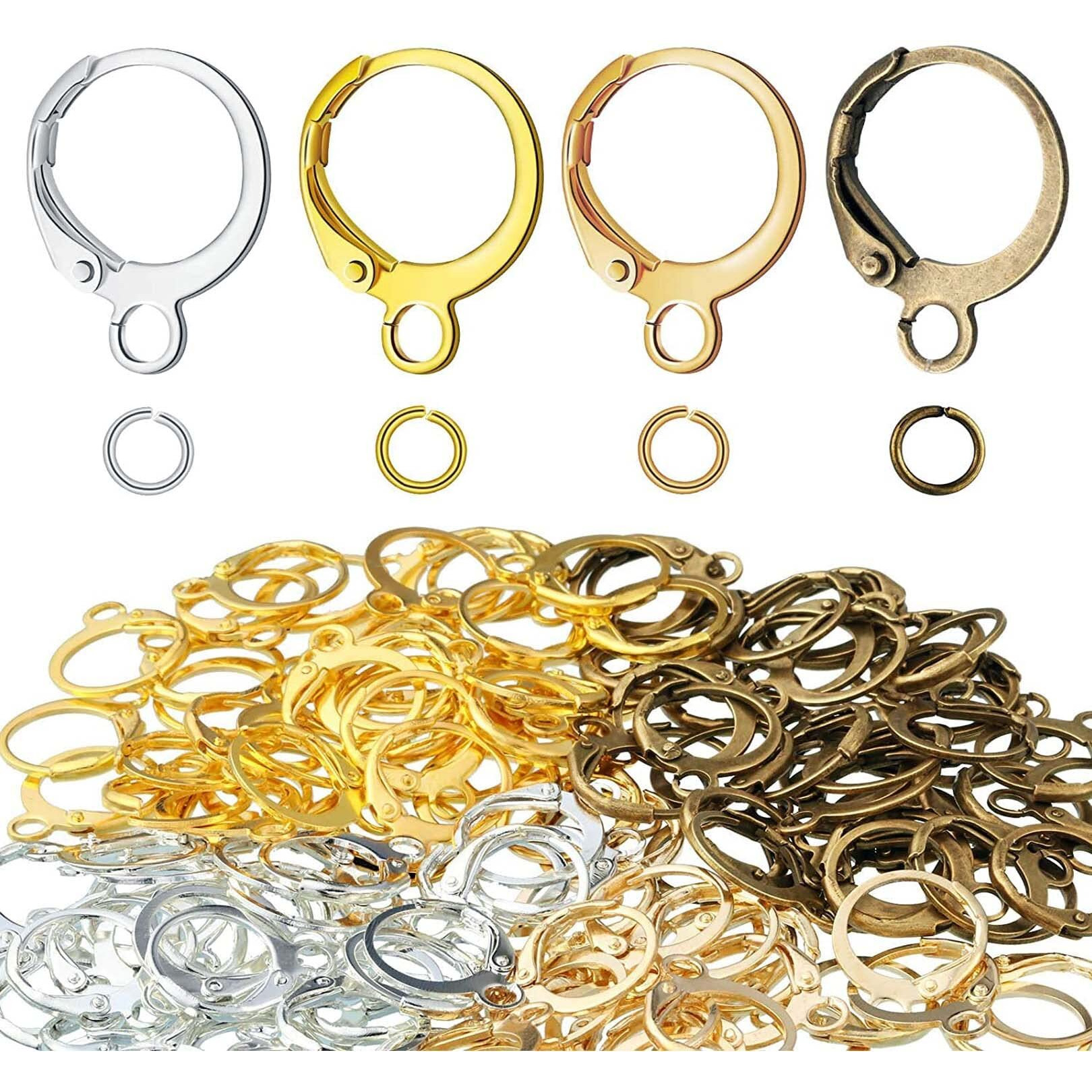Diy Crafts 100 Pcs Set, Antique Silver, Round Lever Earring Hooks With Open Jump Rings Set, Round French Hook Ear Wire And Diy Jump Hooks For Women Jewelry Crafts M (100 Pcs Set, Antique Silver)