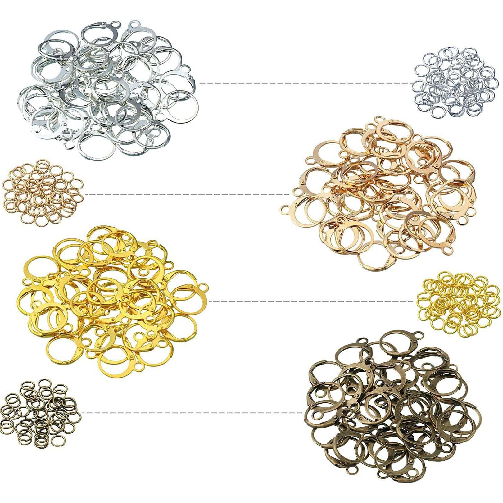 Diy Crafts 100 Pcs Set, Antique Silver, Round Lever Earring Hooks With Open Jump Rings Set, Round French Hook Ear Wire And Diy Jump Hooks For Women Jewelry Crafts M (100 Pcs Set, Antique Silver)