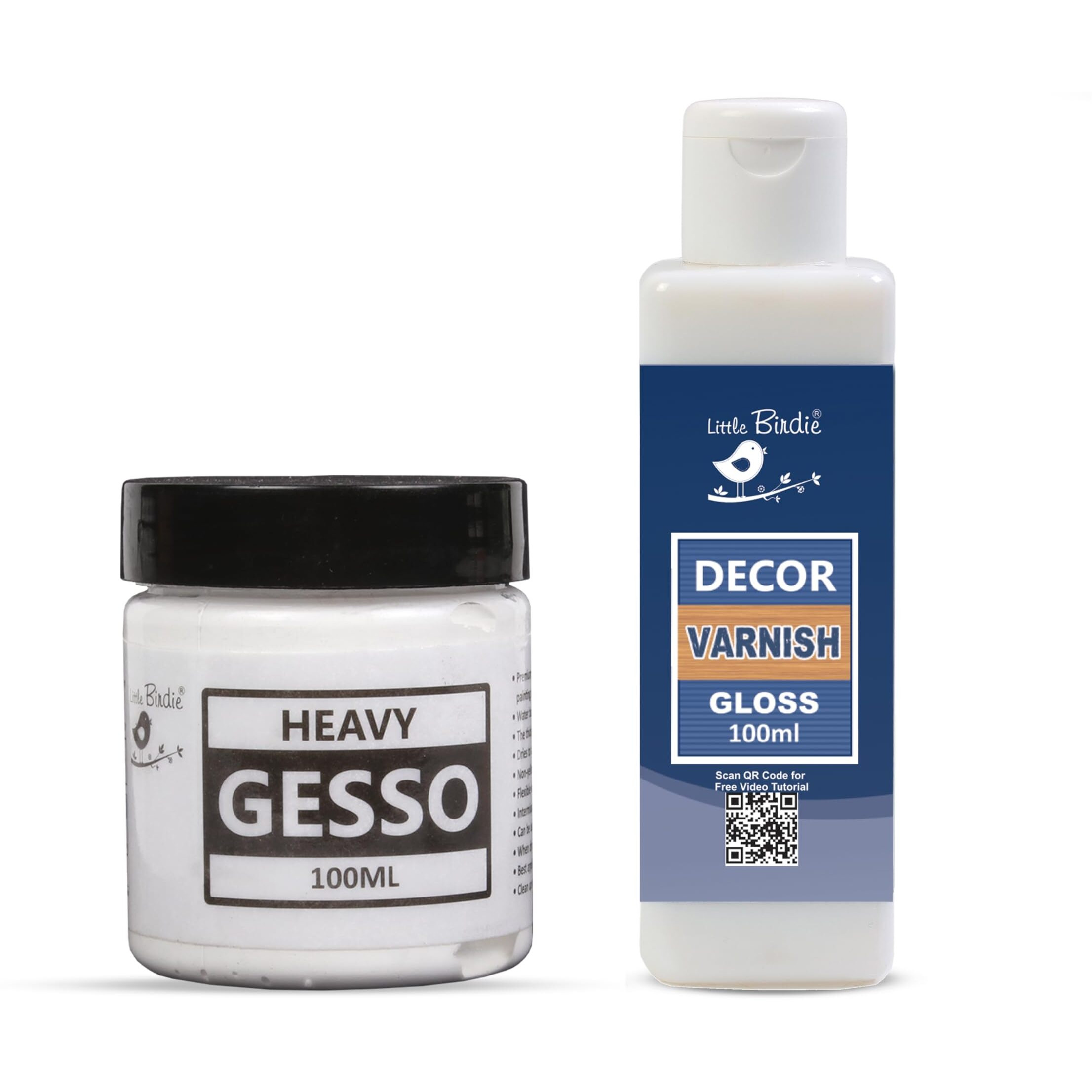 Little Birdie Heavy Gesso 100Ml Bottle And Decor Varnish Gloss 100Ml Bottle