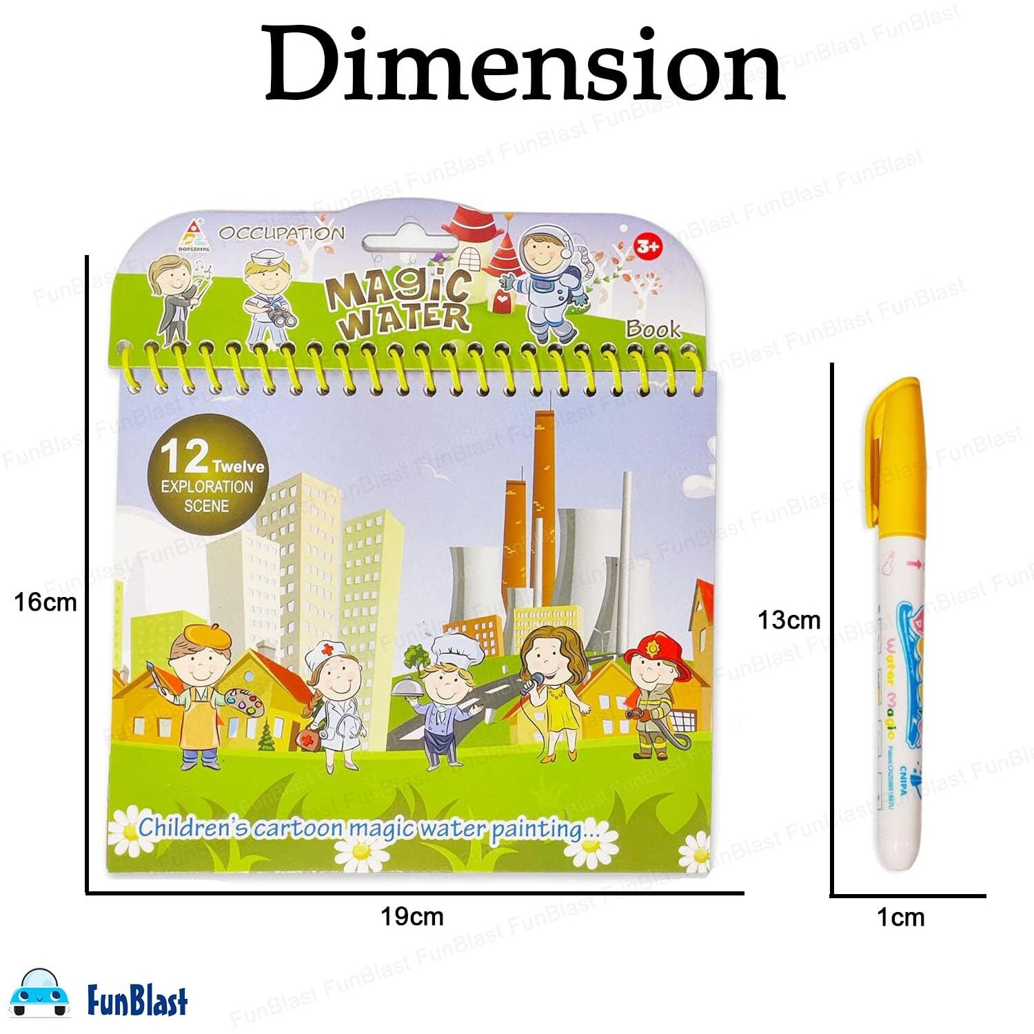 Funblast Cartoon Magic Water Painting Book With Magic Doodle Pen For Kids - Reusable Painting Scrap Kit, 12 Themes Drawing Sheets For Kids, Boys And Toddlers (666-6)