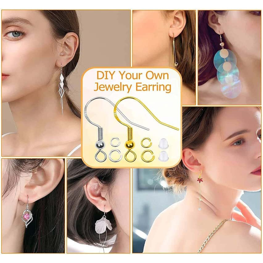 Diy Crafts 800 Gram, Bright Gold, 1000+ Jump Rings & 30X French Wire Earring Hooks Fish Hook Earring Hooks Jewelry Findings, For Jewelry Making Key Rings Necklace Repair(800 Gram, Bright Gold)