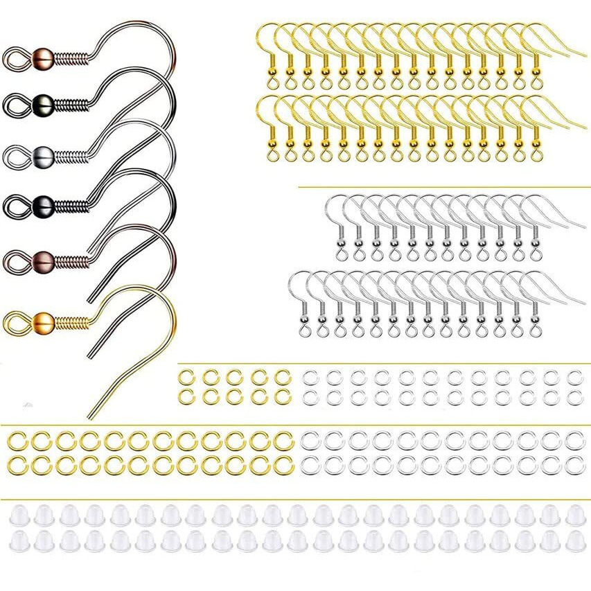 Diy Crafts 800 Gram, Bright Gold, 1000+ Jump Rings & 30X French Wire Earring Hooks Fish Hook Earring Hooks Jewelry Findings, For Jewelry Making Key Rings Necklace Repair(800 Gram, Bright Gold)