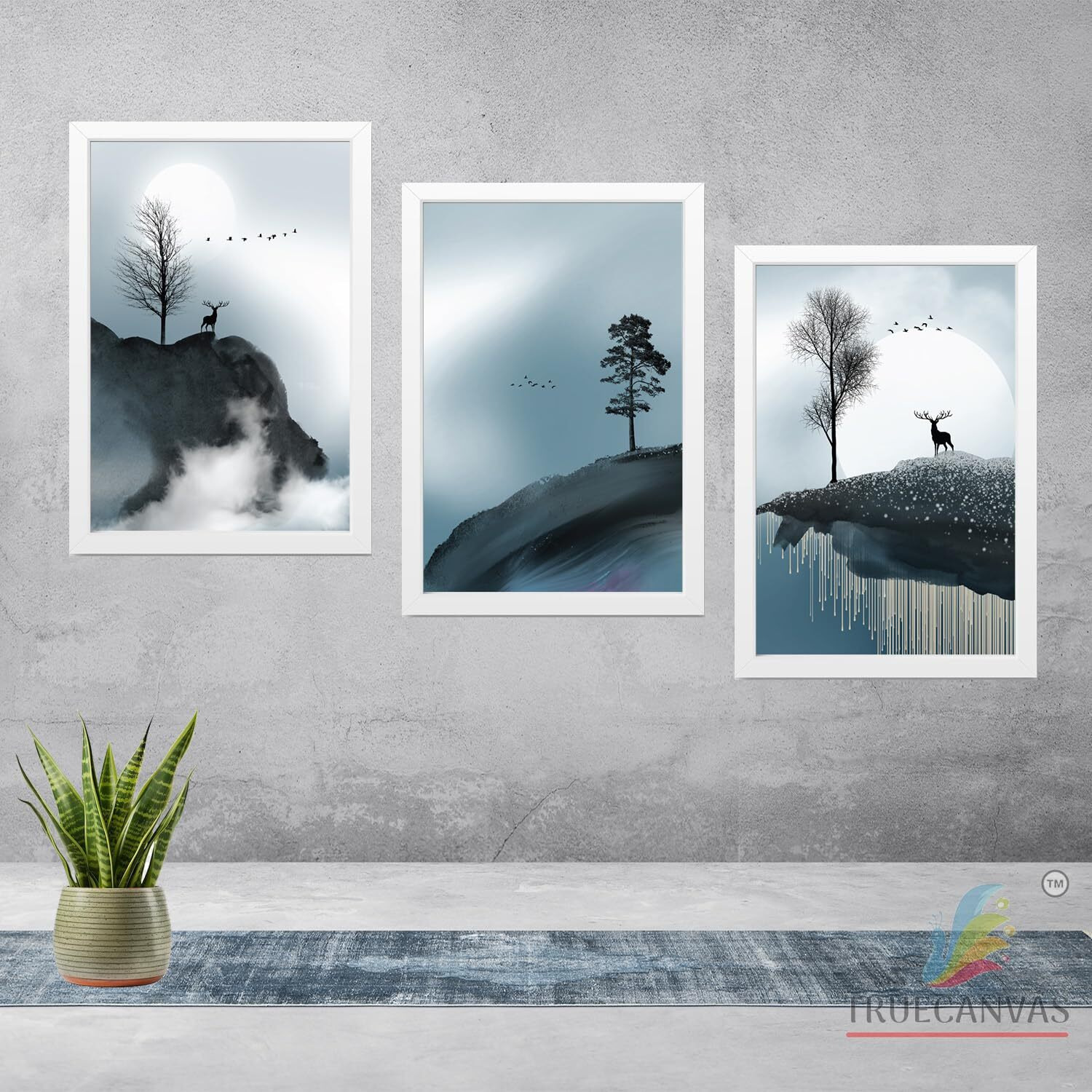 Truecanvas Abstract Hd Print Painting Set Of 3 With Frame For Home, Living Room Gallery & Office, White, Size - 13.50 X 19.50 Inch, Sf155