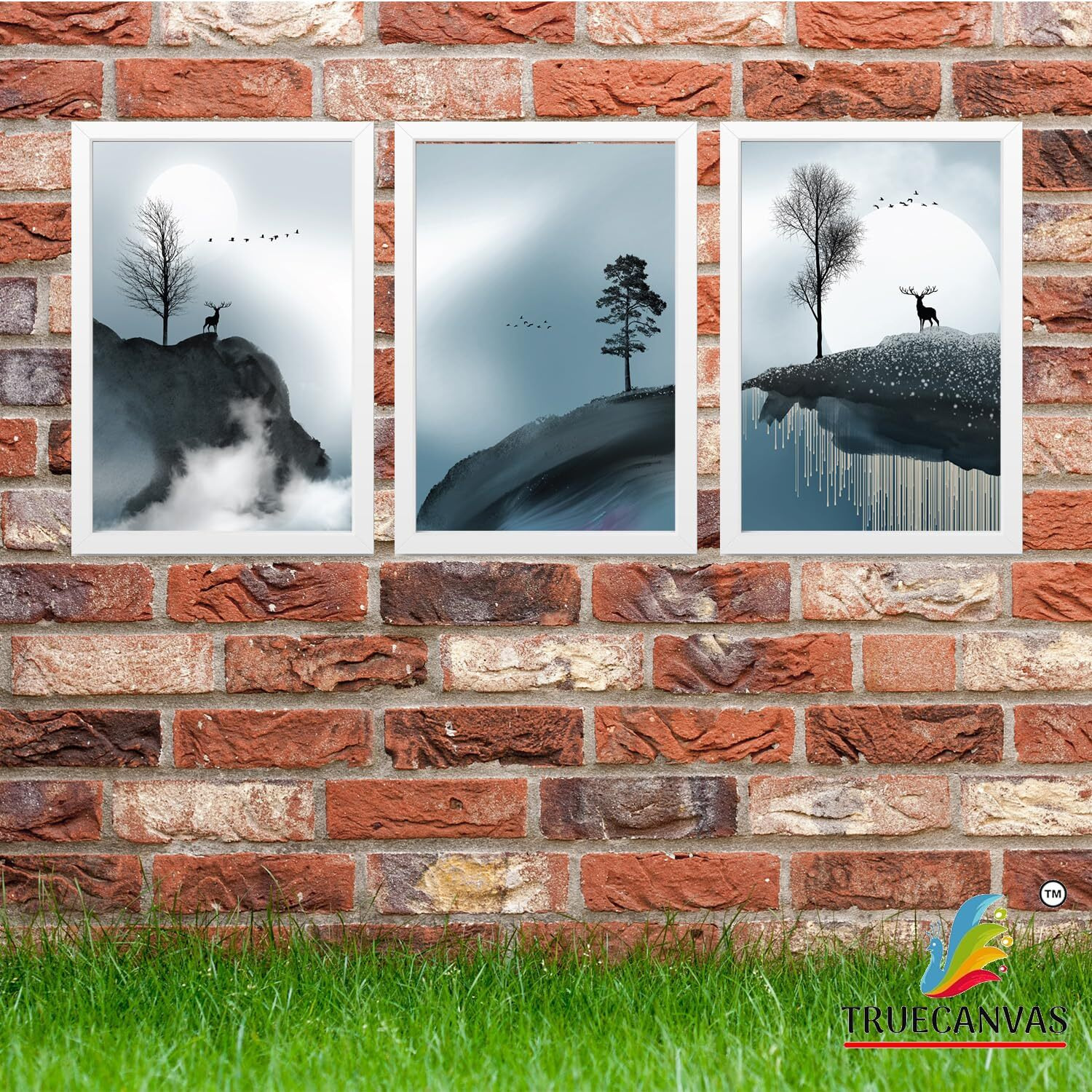 Truecanvas Abstract Hd Print Painting Set Of 3 With Frame For Home, Living Room Gallery & Office, White, Size - 13.50 X 19.50 Inch, Sf155