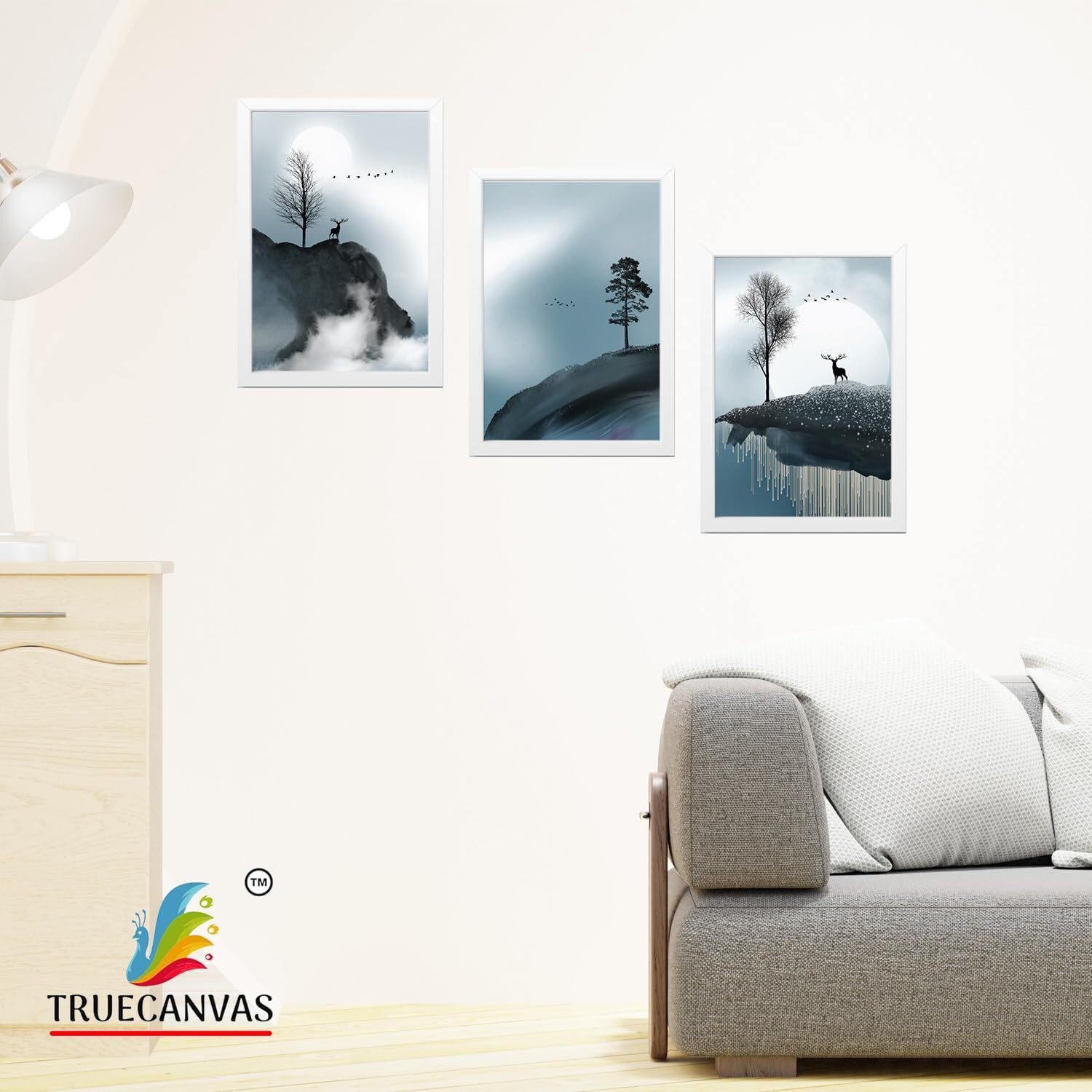 Truecanvas Abstract Hd Print Painting Set Of 3 With Frame For Home, Living Room Gallery & Office, White, Size - 13.50 X 19.50 Inch, Sf155