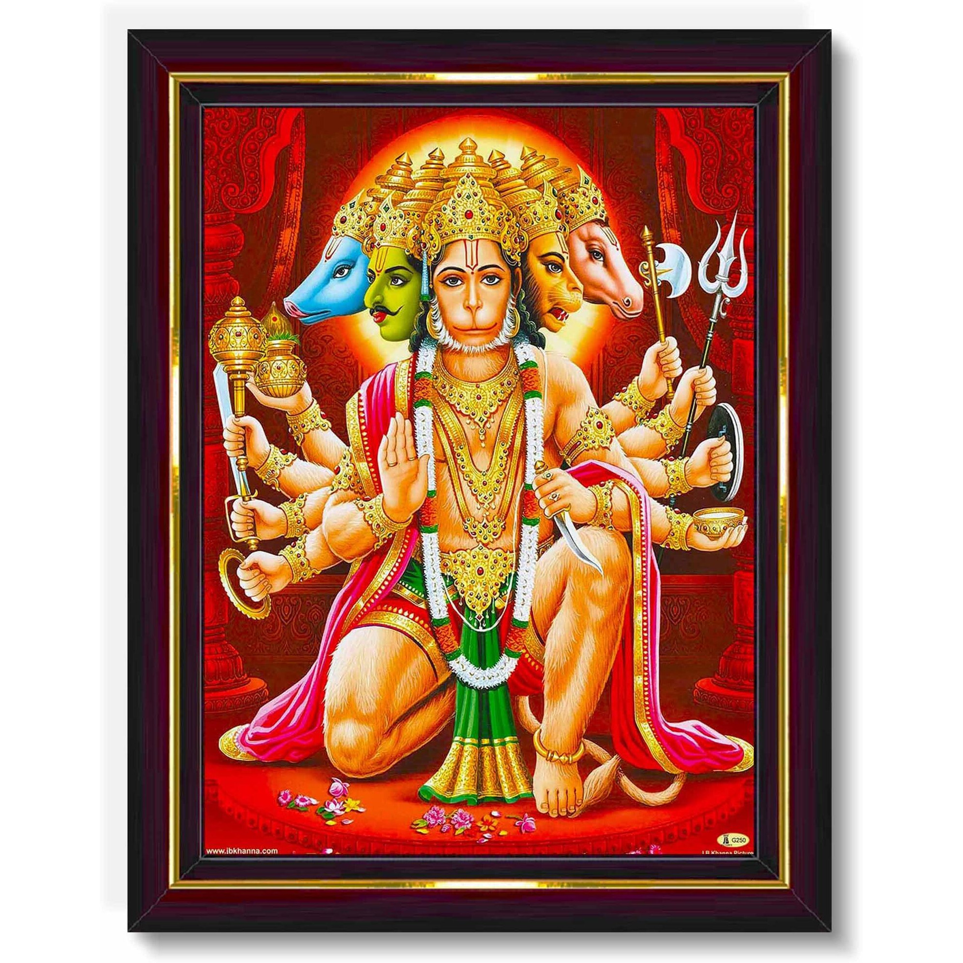 Pavan Photo Laminations Panchmukhi Hanuman For Door Entrance Vastu Wall Painting Framed Home Decor (Wood,Matte,Brown,Small Size,6 X 8 Inch) B781S
