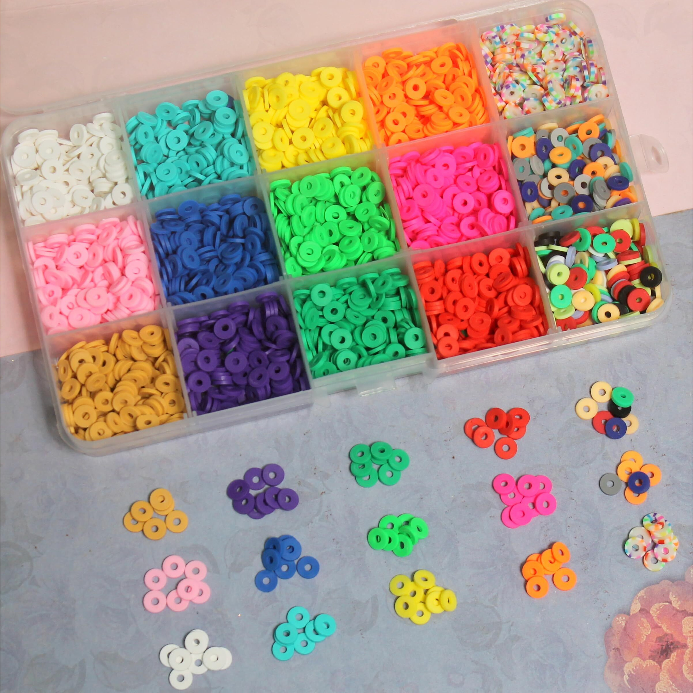 Jaunty Beadsnfashion 2000 Pcs 15 Colors Eco-Friendly Flat Round Handmade Polymer Clay Beads For Diy Bracelet Necklace Earring Jewellery Making And Crafts Supplies 6X1Mm