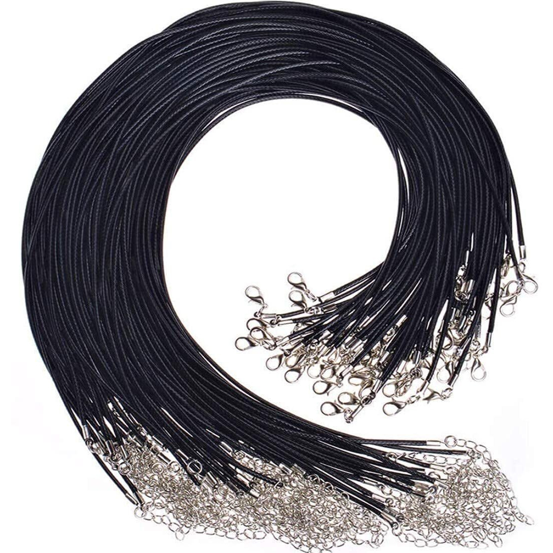 Diy Crafts Pack Of 2 Pcs, Black Multi 1, 2 Pcs, Black Waxed Necklace Cord With Lobster Clasp Bulk For Bracelet Necklace And Jewelry Making Chain(Pack Of 2 Pcs, Black Multi 1)