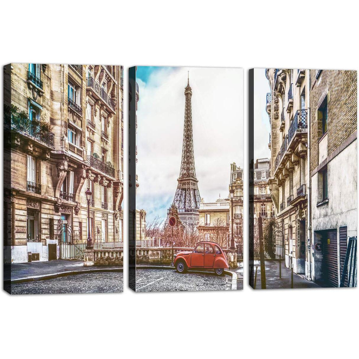 Printelligent Beautiful Paris Framed Canvas Wall Art Paintings For Home And Office Split 3 Panel Decoration (36 Inch X 18 Inch) Design
