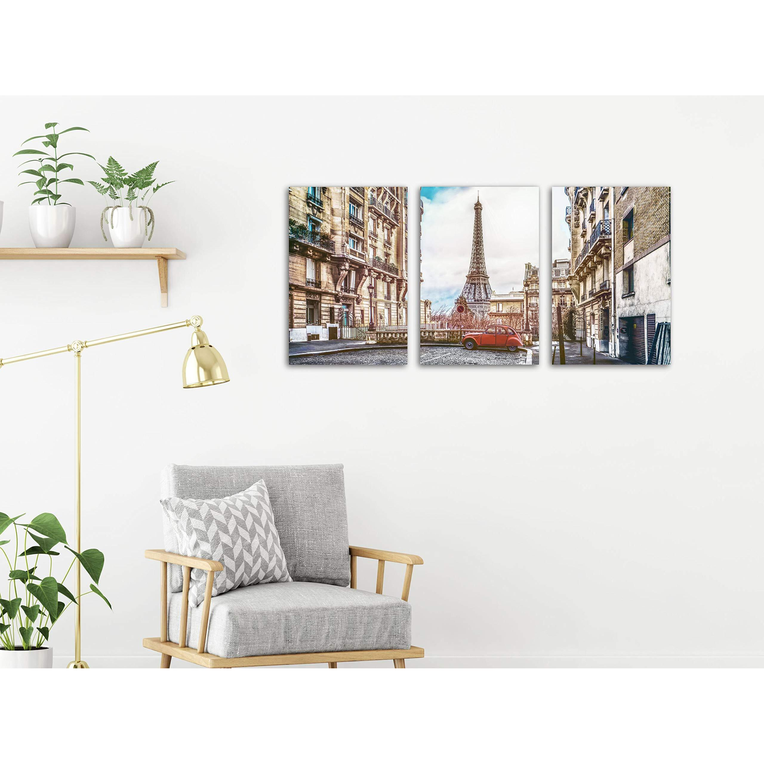 Printelligent Beautiful Paris Framed Canvas Wall Art Paintings For Home And Office Split 3 Panel Decoration (36 Inch X 18 Inch) Design