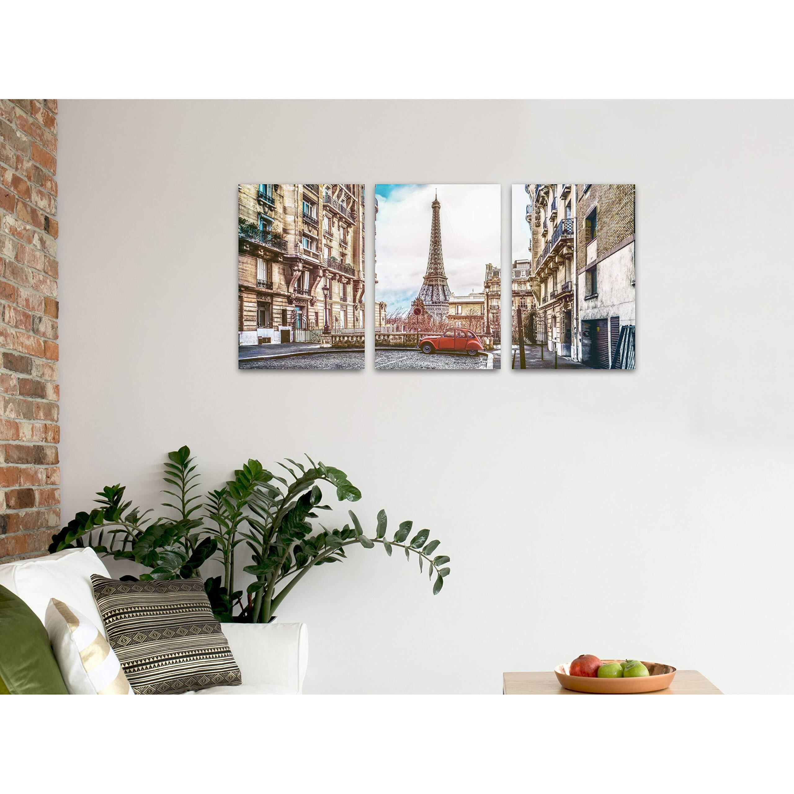 Printelligent Beautiful Paris Framed Canvas Wall Art Paintings For Home And Office Split 3 Panel Decoration (36 Inch X 18 Inch) Design