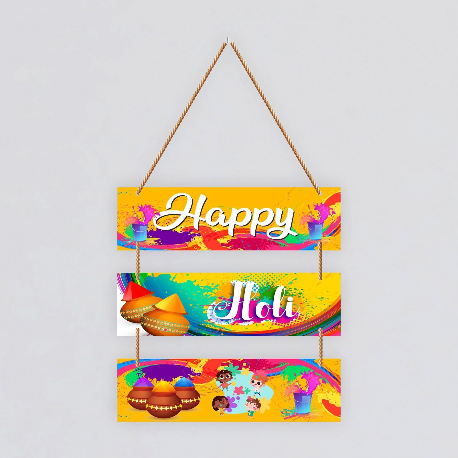 Cvanu Festival Of Colors Beautiful Printed Happy Holi Wooden Wall Art Hanging Board For Holi Wall Decoration (10.5Inch X 12.5Inch)_Colorful Prints
